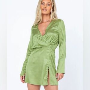 Princess Polly Light Green Satin Dress CHARMAYANNE MINI DRESS IN GREEN